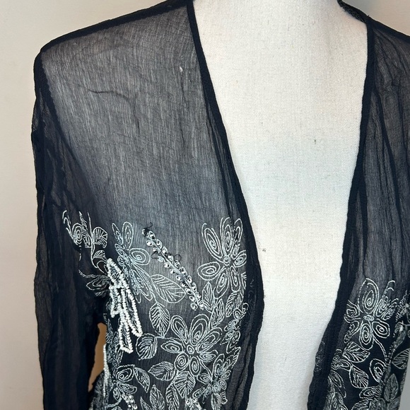 VTG Didier Parakian Sheer Black Floral Embroidered Mesh Cardigan Jacket Sz 46 - Picture 5 of 6